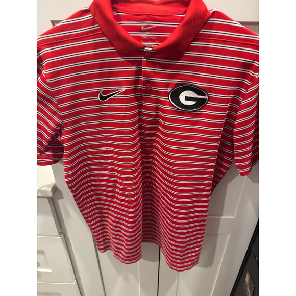 Nike Other - Nike Dri-FIT Mens Georgia Bulldogs Polo Shirt Red White Striped Size M NCAA UGA